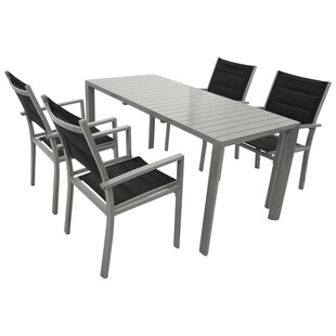 DEGAMO Garnitur BAGO 5-teilig, Alu silbergrau + Kunstgewebe schwarz 