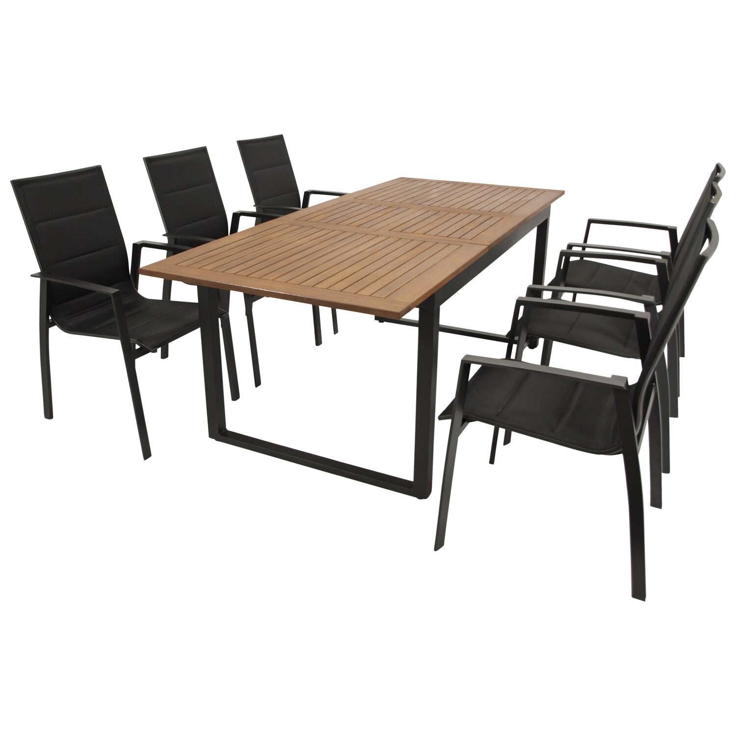 DEGAMO Garnitur RIVELLO 7-teilig, Alu + Akazie + Kunstgewebe schwarz 