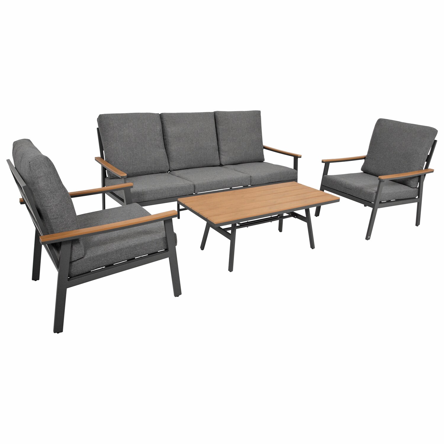 Lounge Set CALGARY, Alu anthrazit + Kunstholz braun, Polster grau
