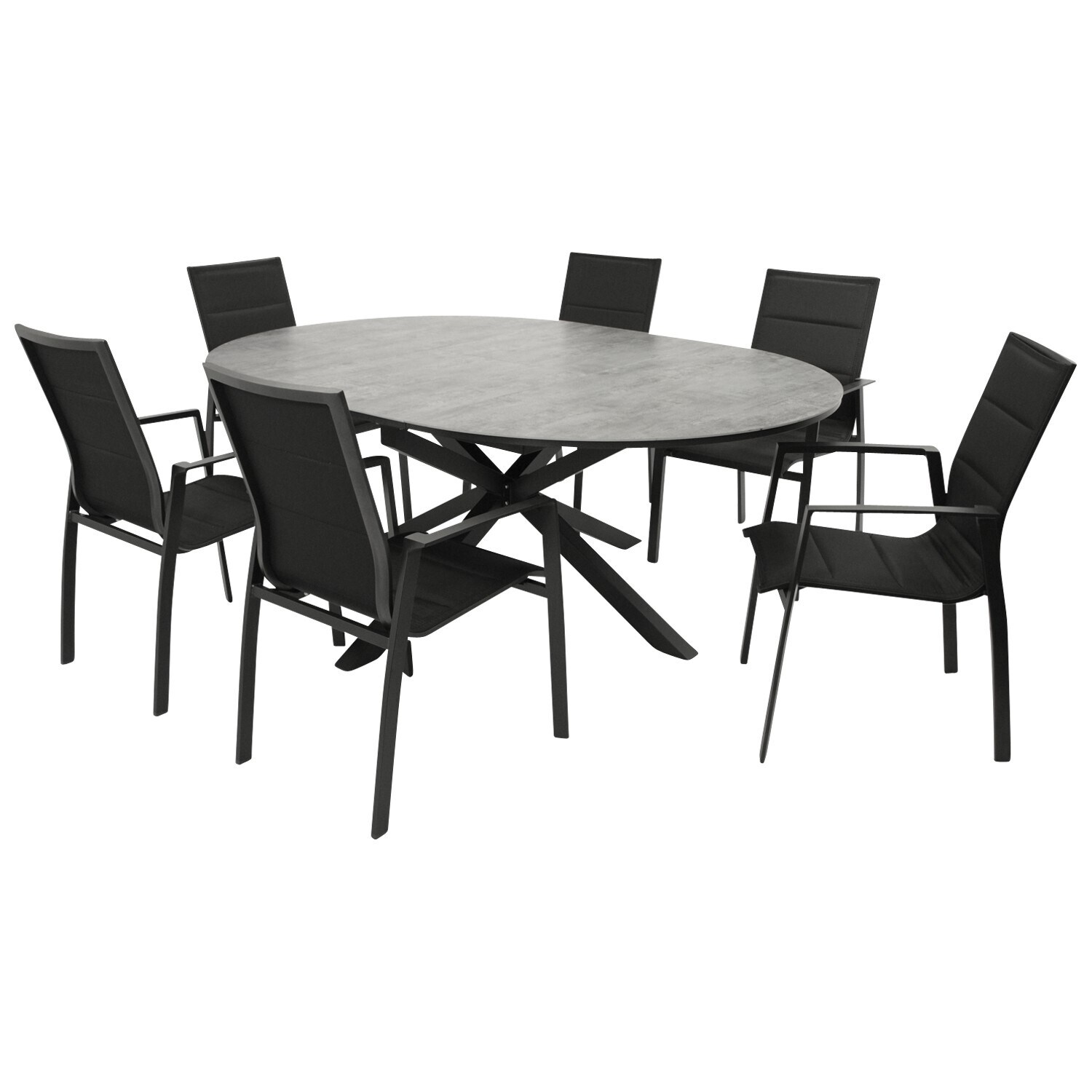 DEGAMO Garnitur LYON 7-teilig, Alu + ECP + Kunstgewebe schwarz 