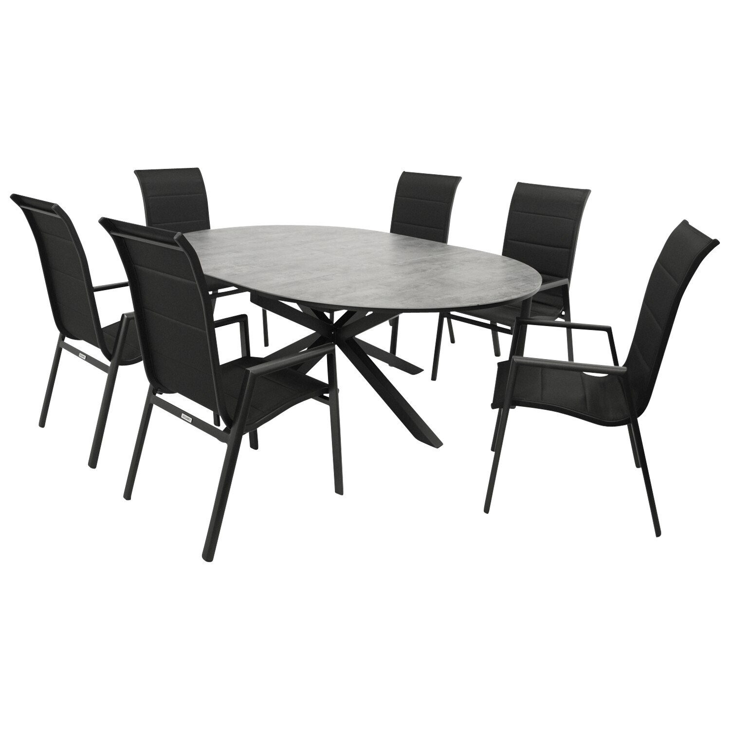 DEGAMO Garnitur LYON 7-teilig, Alu + ECP + Kunstgewebe dunkelgrau 