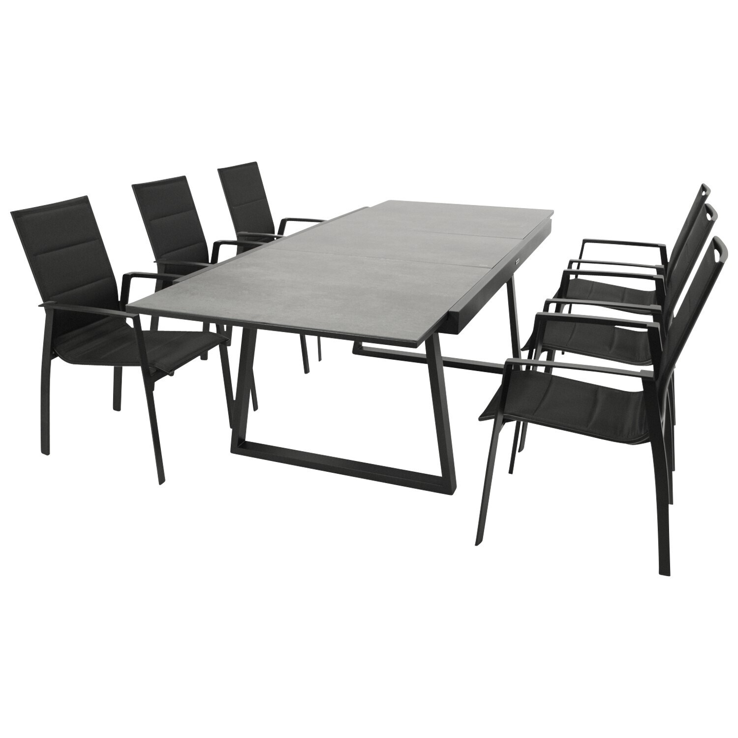 Garnitur REIMS 7-teilig, Alu + Glas + Kunstgewebe schwarz