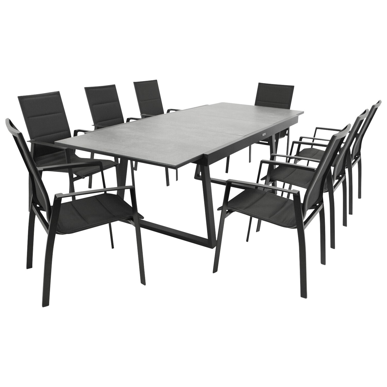 Garnitur REIMS 9-teilig, Alu + Glas + Kunstgewebe schwarz