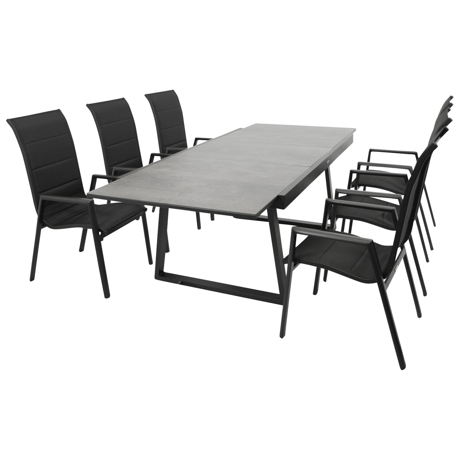 Garnitur REIMS 7-teilig, Alu + Glas + Kunstgewebe schwarz
