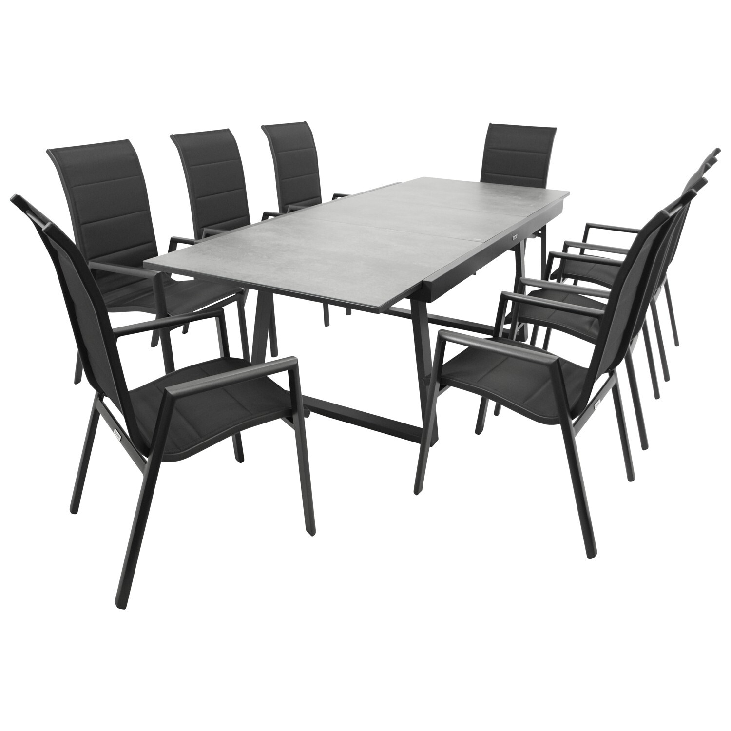 DEGAMO Garnitur REIMS 9-teilig, Alu + Glas + Kunstgewebe schwarz 