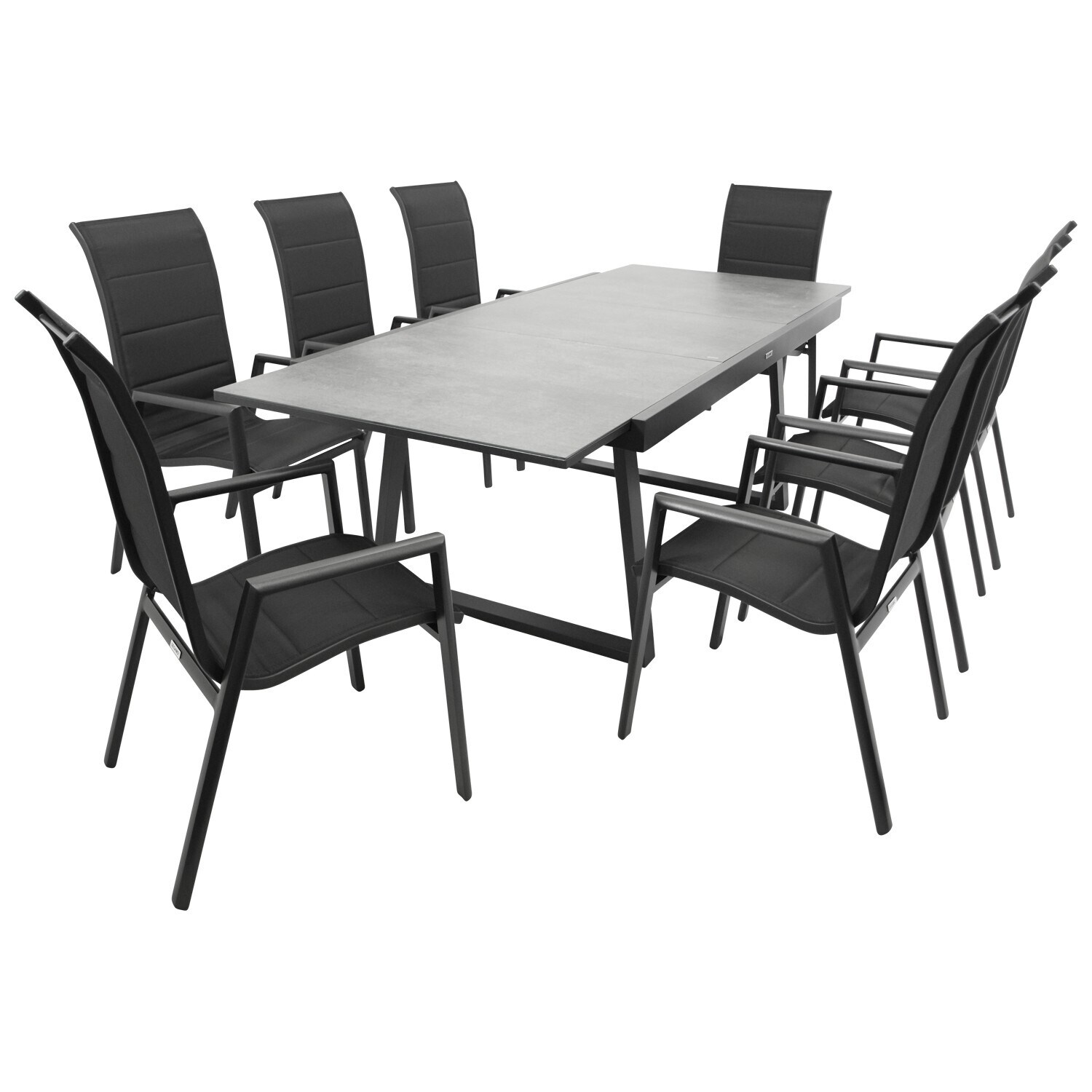 Garnitur REIMS 9-teilig, Alu + Glas + Kunstgewebe schwarz