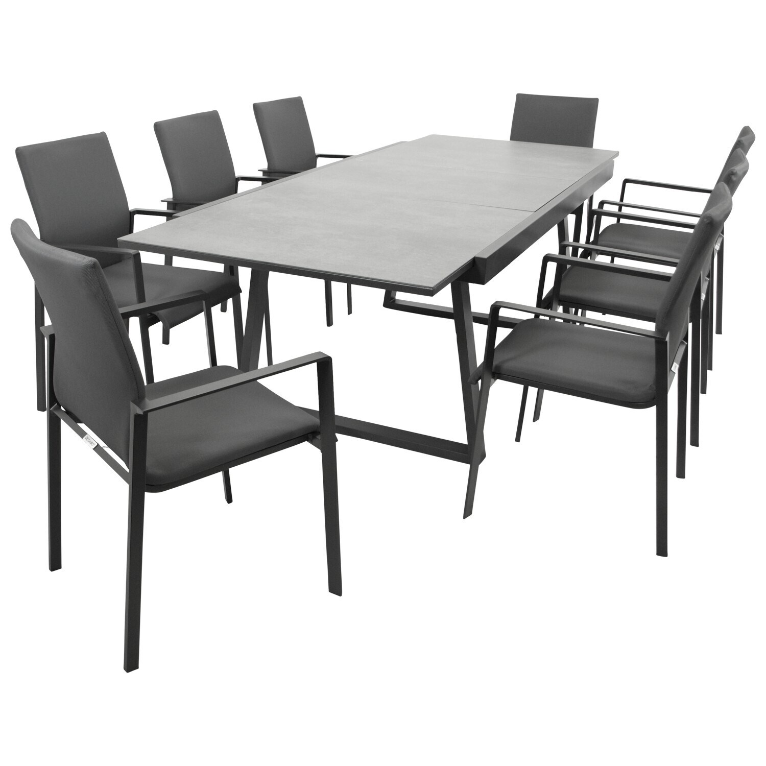 Garnitur REIMS 9-teilig, Alu + Glas + Kunstgewebe dunkelgrau