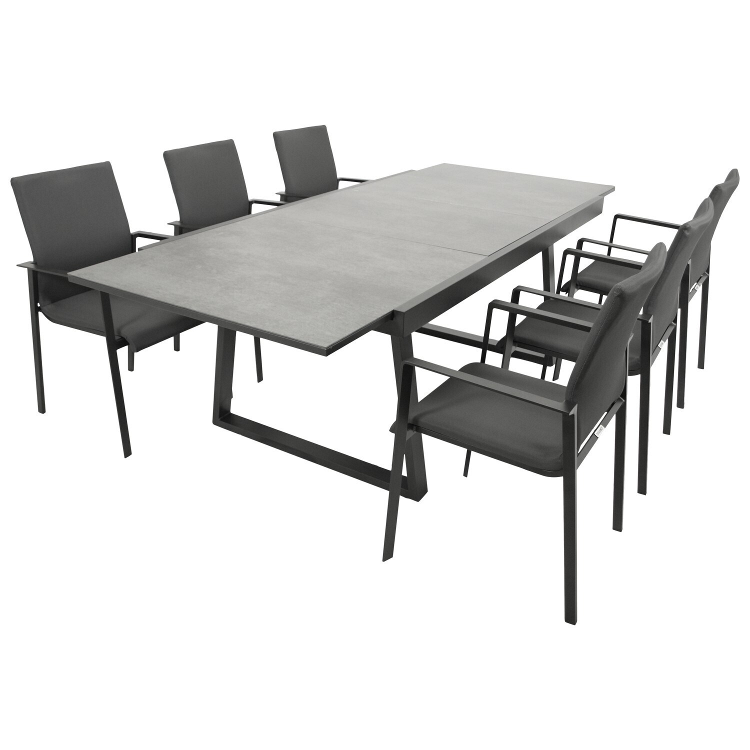 Garnitur REIMS 7-teilig, Alu + Glas + Kunstgewebe dunkelgrau