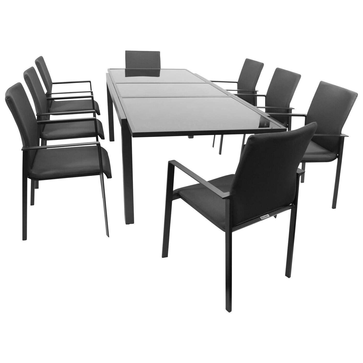 Garnitur TORINO 9-teilig, Alu + Glas + Kunstgewebe grau