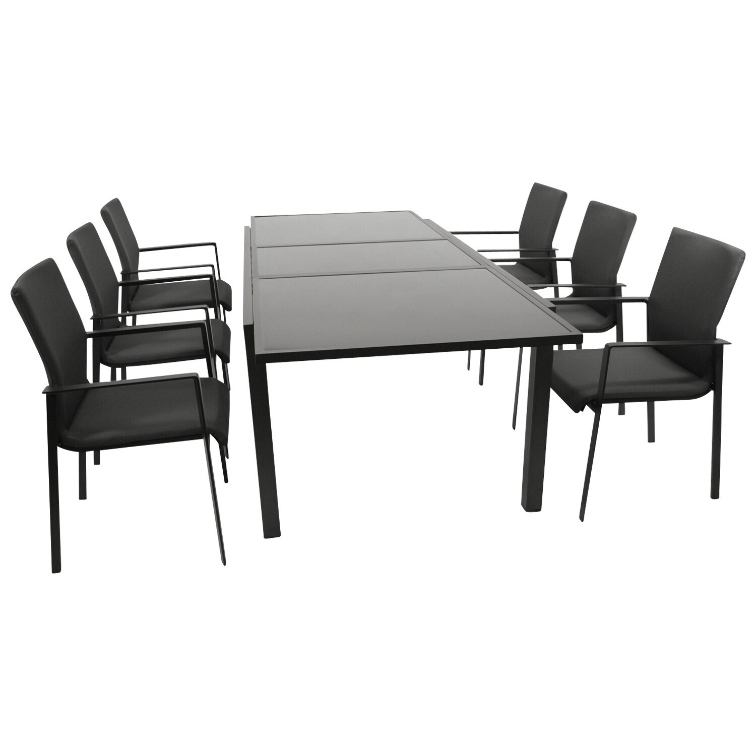 Garnitur TORINO 7-teilig, Alu + Glas + Kunstgewebe grau