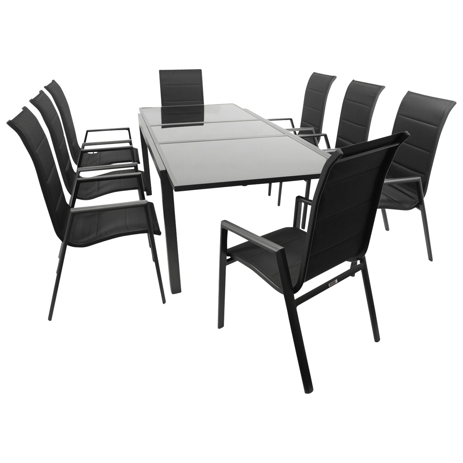 Garnitur TORINO 9-teilig, Alu + Glas + Kunstgewebe schwarz