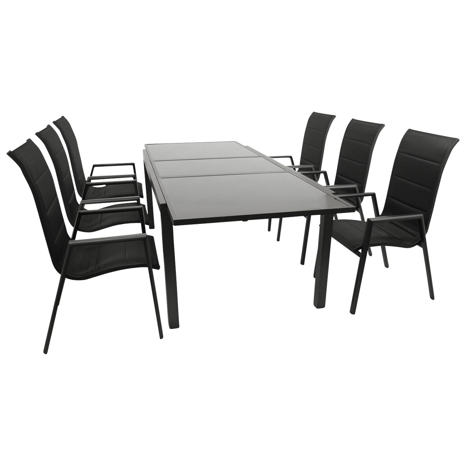 DEGAMO Garnitur TORINO 7-teilig, Alu + Glas + Kunstgewebe schwarz 