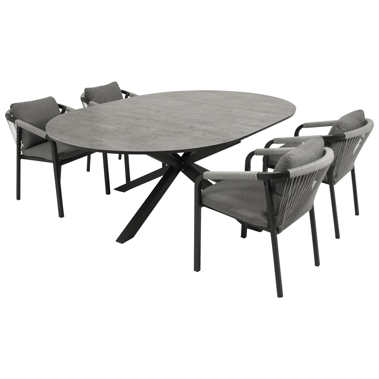 DEGAMO Garnitur LYON 5-teilig, Alu + ECP + Rope grau 