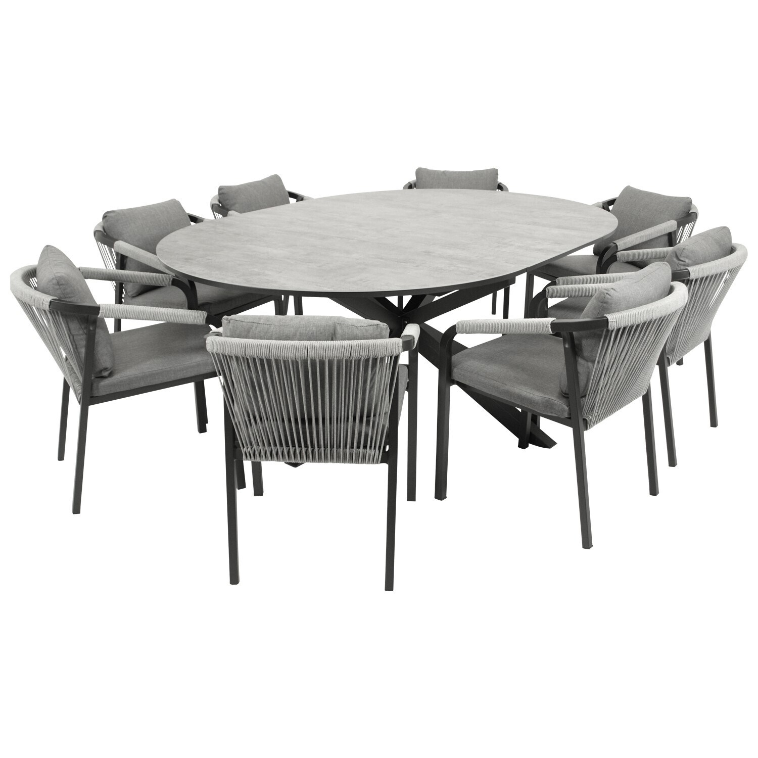 DEGAMO Garnitur LYON 9-teilig, Alu + ECP + Rope grau 