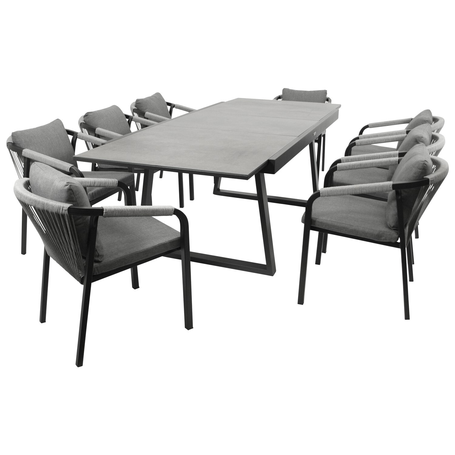 DEGAMO Garnitur REIMS 9-teilig, Alu + Glas + Rope grau 