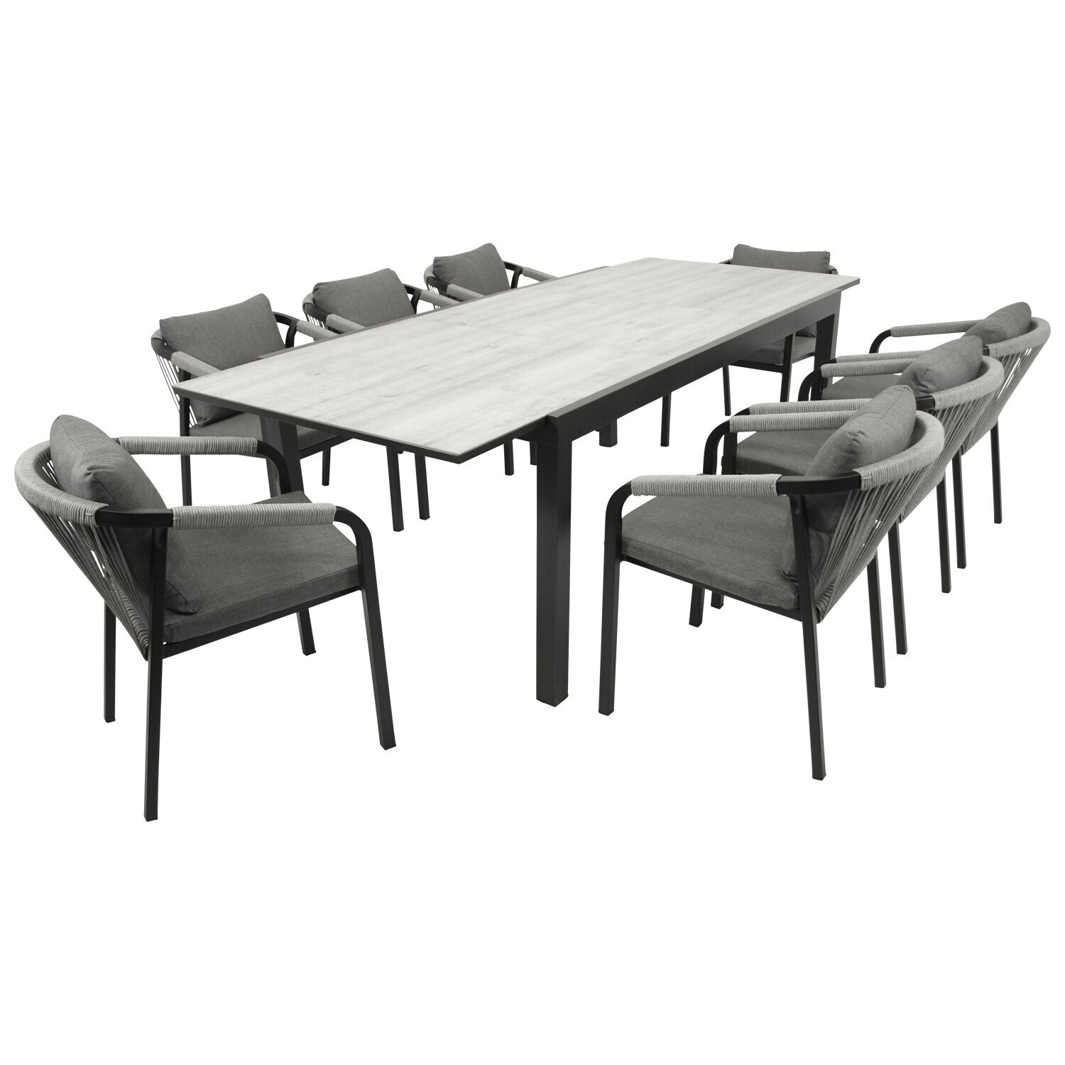 Garnitur FARO 9-teilig, Alu + Glas + Rope grau