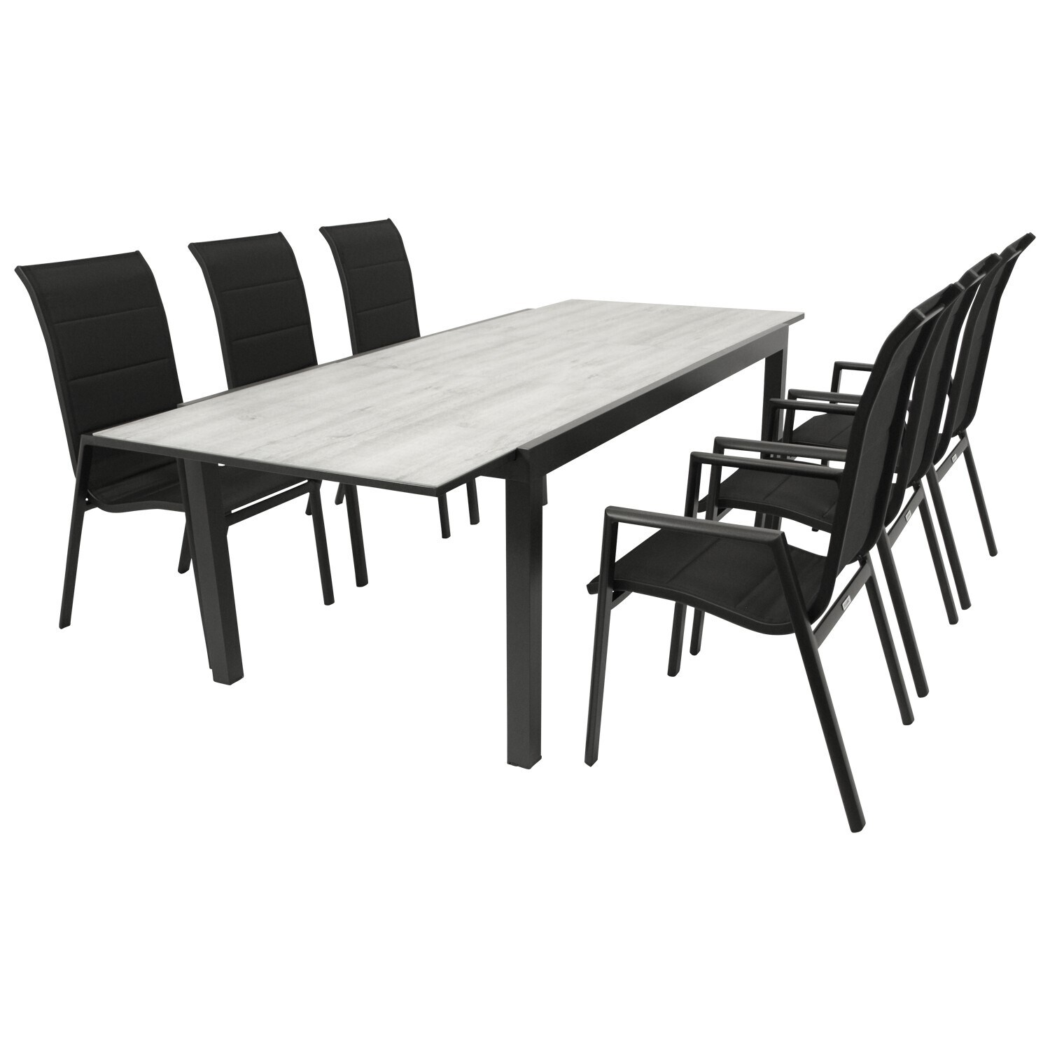 Garnitur FARO 7-teilig, Alu + Glas + Kunstgewebe schwarz