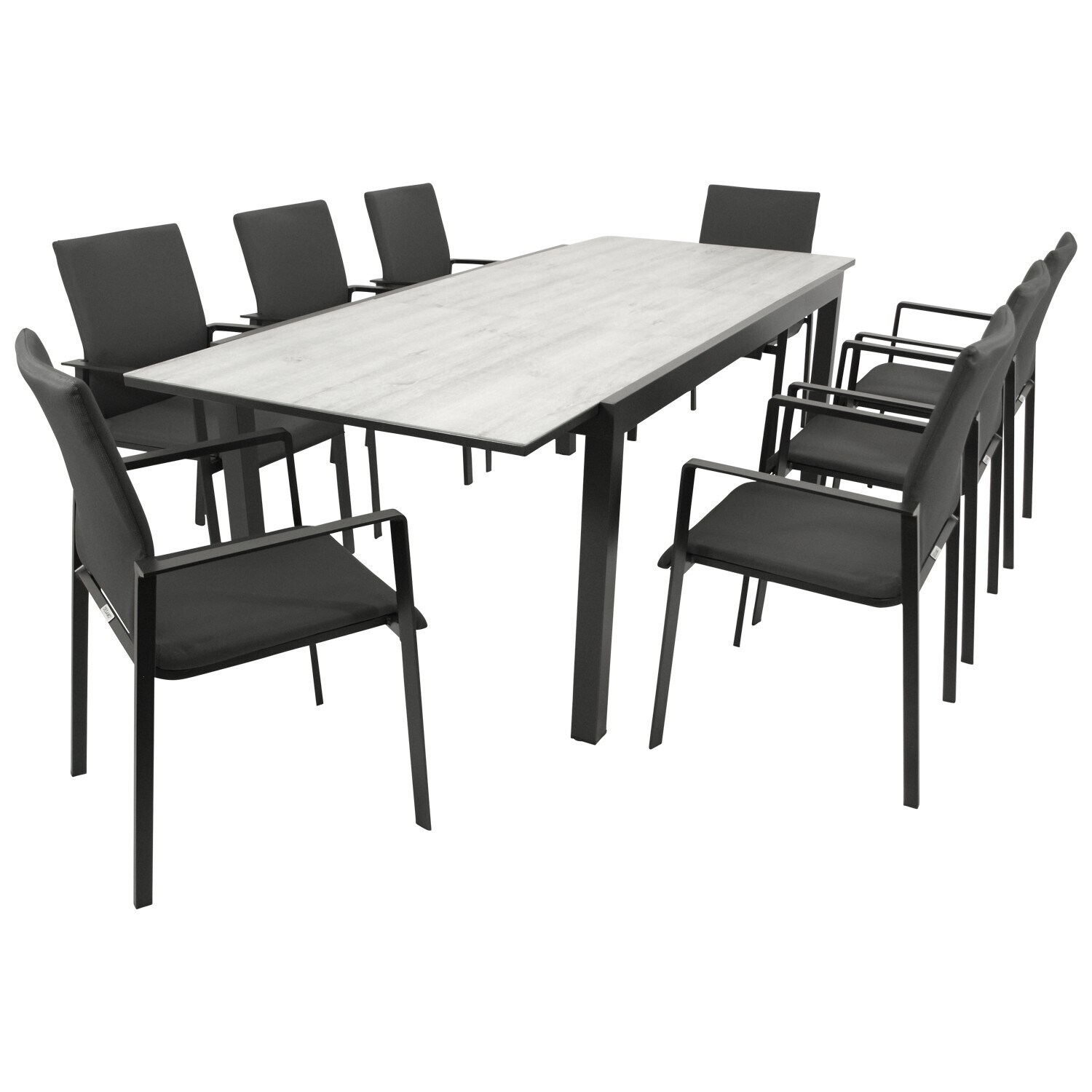 Garnitur FARO 9-teilig, Alu + Glas + Kunstgewebe dunkelgrau