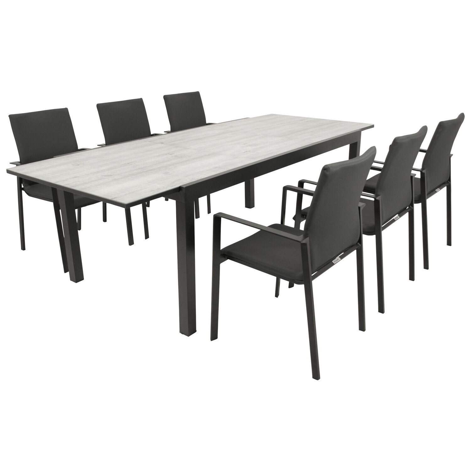Garnitur FARO 7-teilig, Alu + Glas + Kunstgewebe dunkelgrau