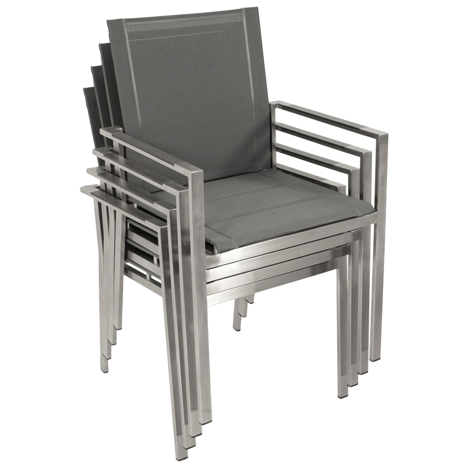 DEGAMO Stapelsessel SYDNEY, Edelstahl geb&uuml;rstet + Kunstgewebe grau, 4 St&uuml;ck 