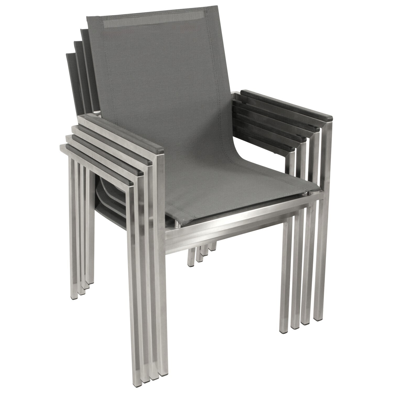 DEGAMO Stapelsessel MELBOURNE, Edelstahl geb&uuml;rstet + Kunstgewebe grau, 4 St&uuml;ck 