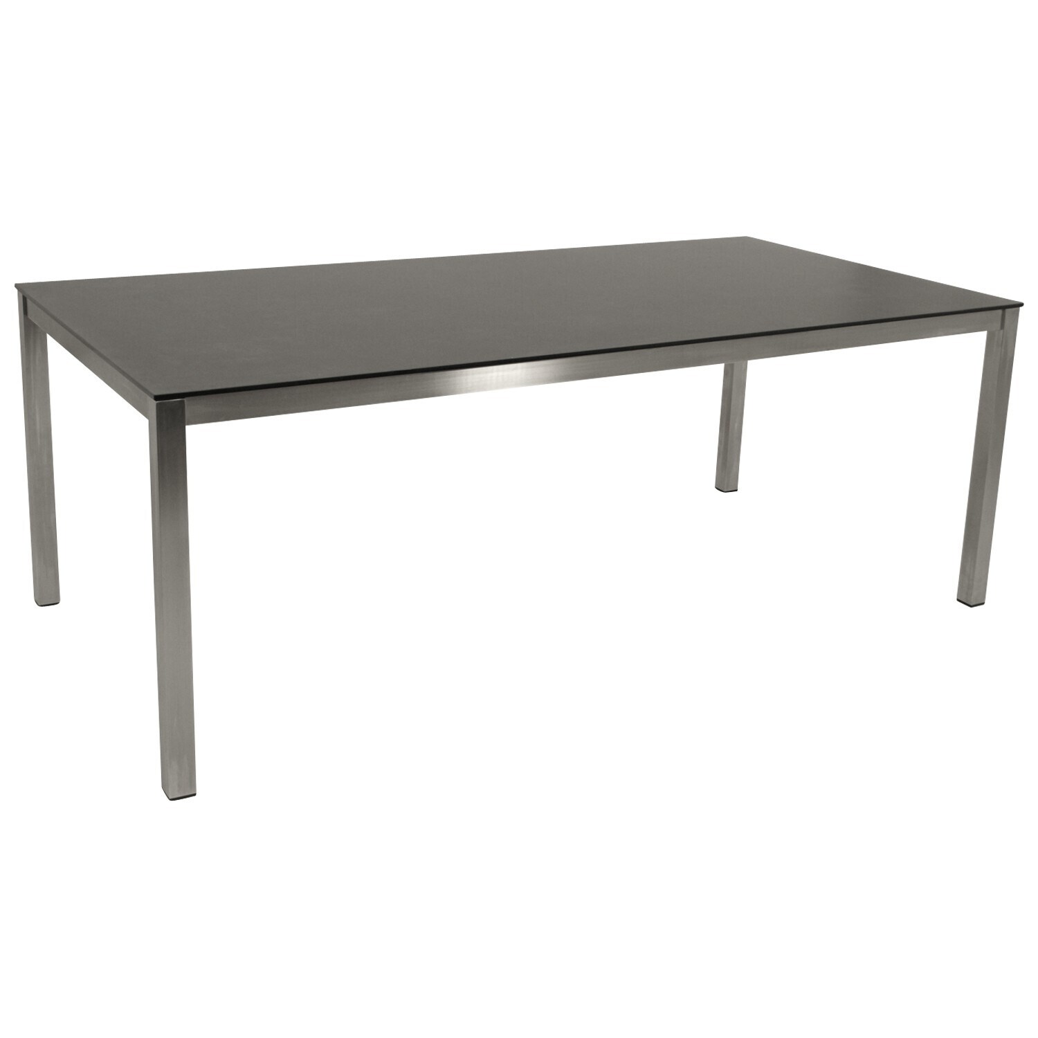 Tisch SYDNEY 200x100cm, Edelstahl gebürstet + Glas in 3D Keramik anthrazit