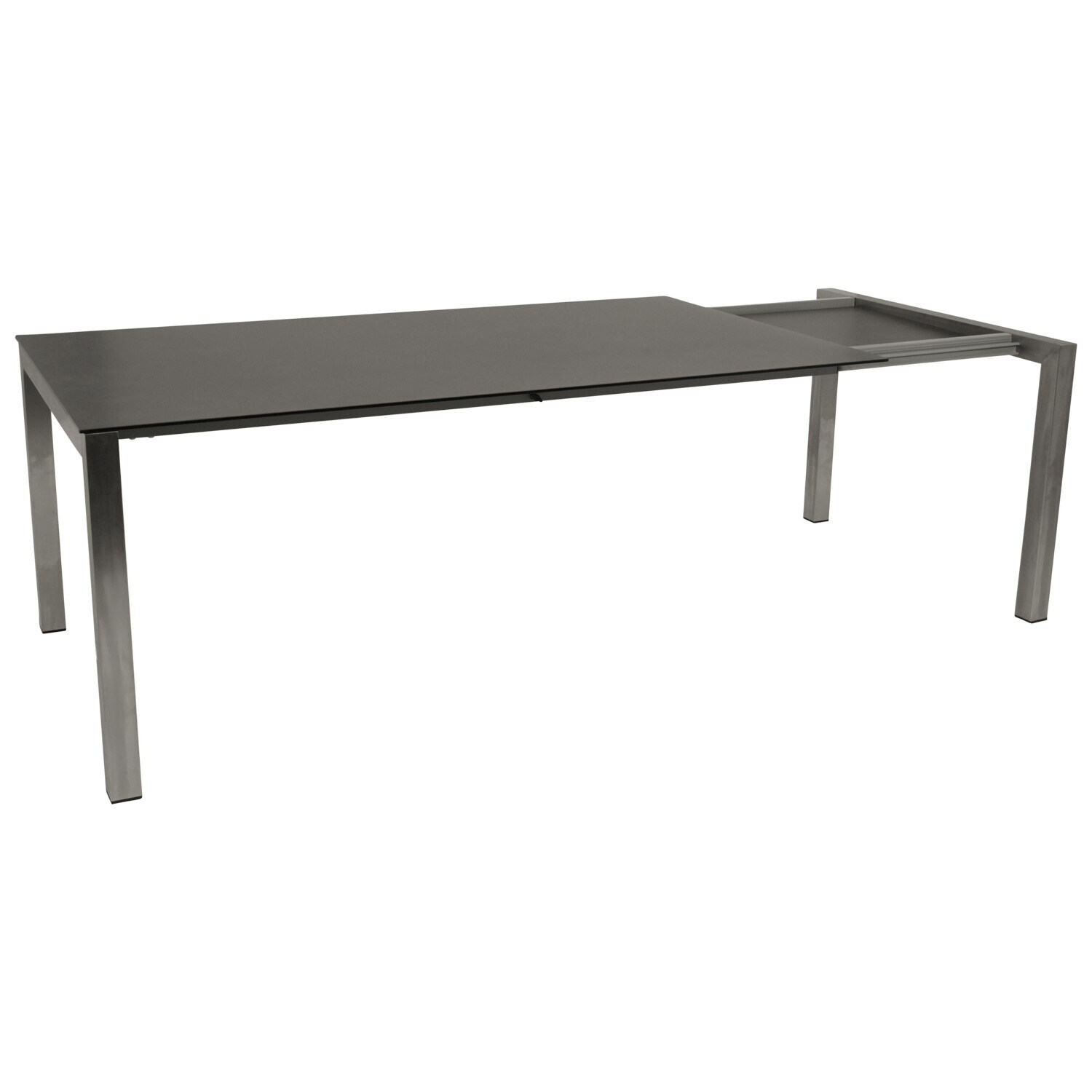 DEGAMO Ausziehtisch SYDNEY 180/240x100cm, Edelstahl geb&uuml;rstet + Glas in 3D Keramik anthrazit 