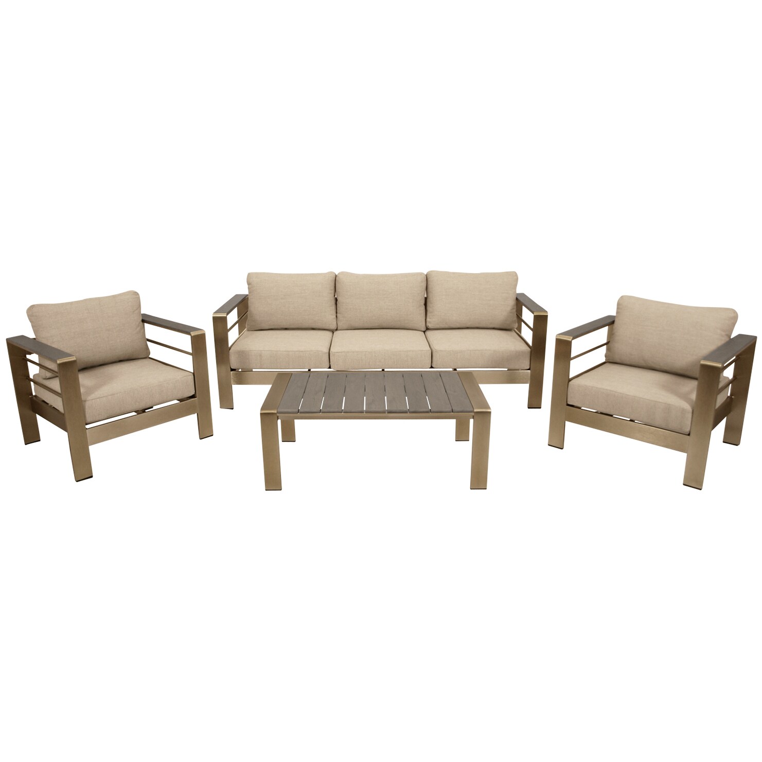 Lounge Set  CANNES, Aluminium gebürstet + Kunstholz grau, Polster hellgrau