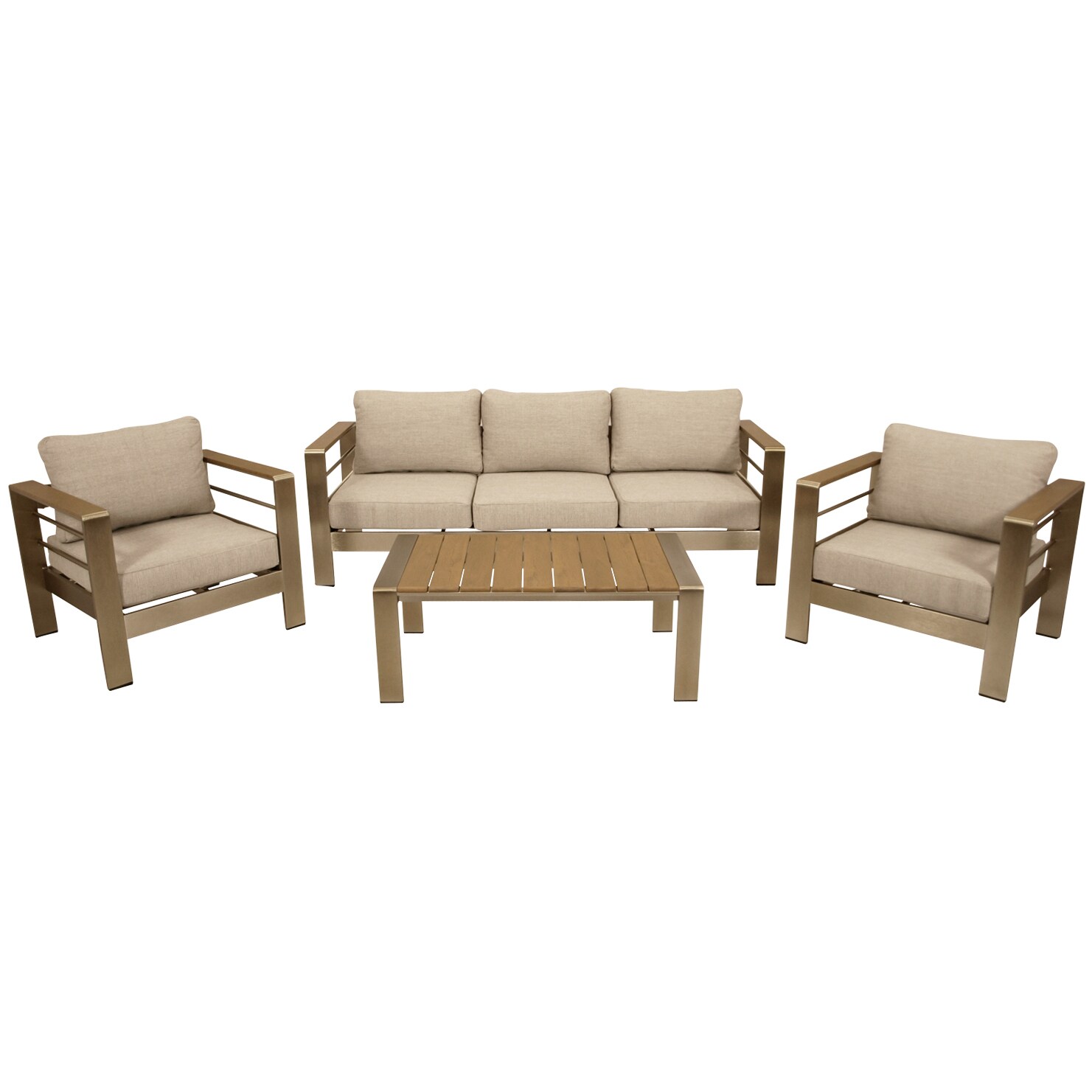 Lounge Set  CANNES, Aluminium gebürstet + Kunstholz natur, Polster hellgrau