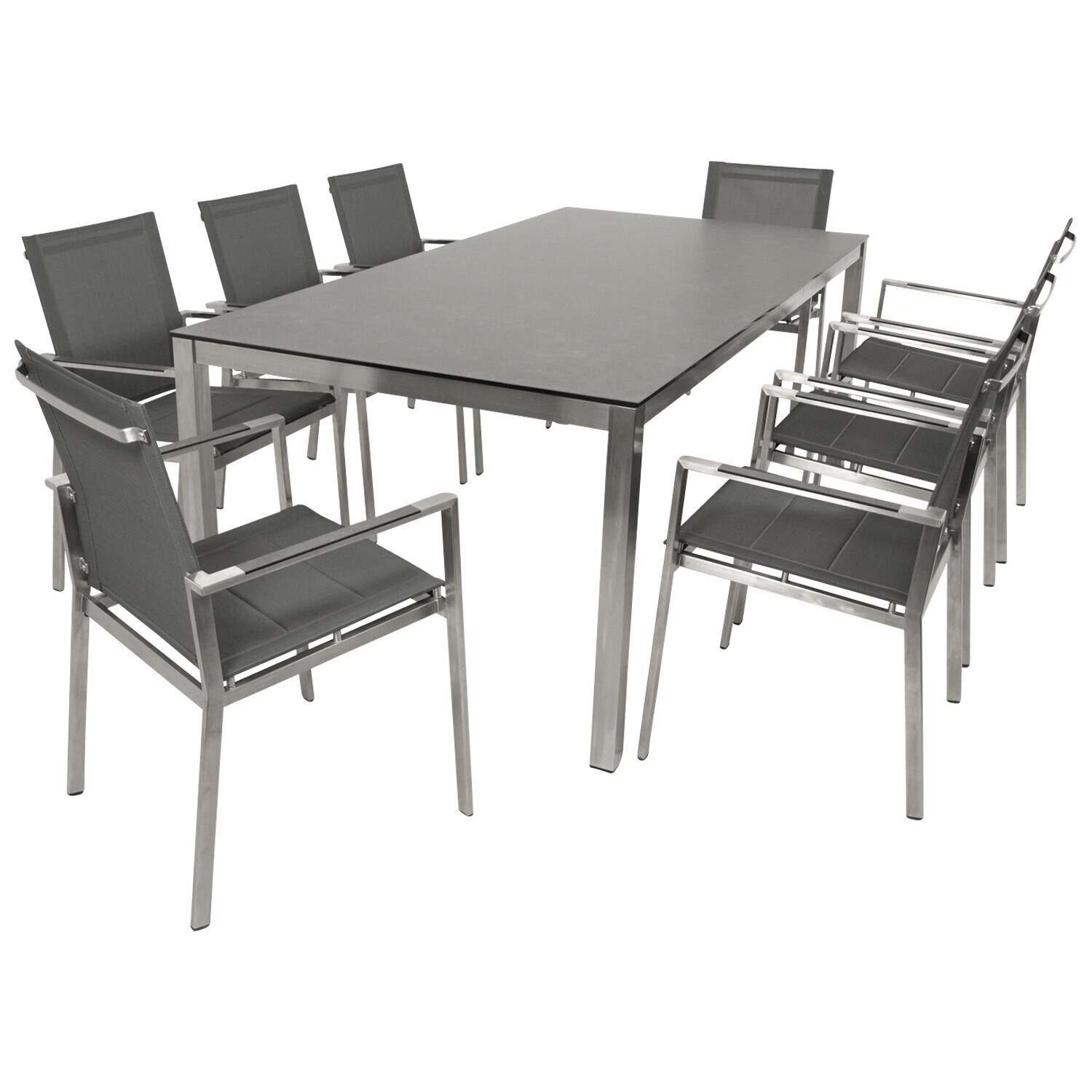 Garnitur SYDNEY 9-teilig, Edelstahl + Glas + Kunstgewebe grau