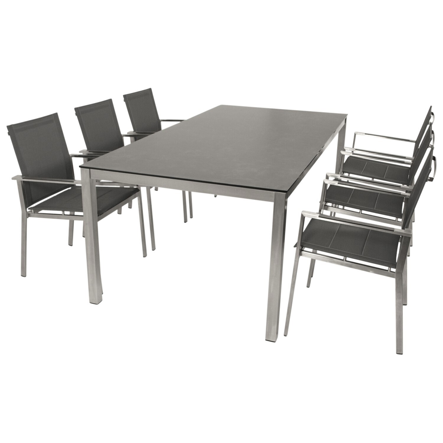 Garnitur SYDNEY 7-teilig, Edelstahl + Glas + Kunstgewebe grau