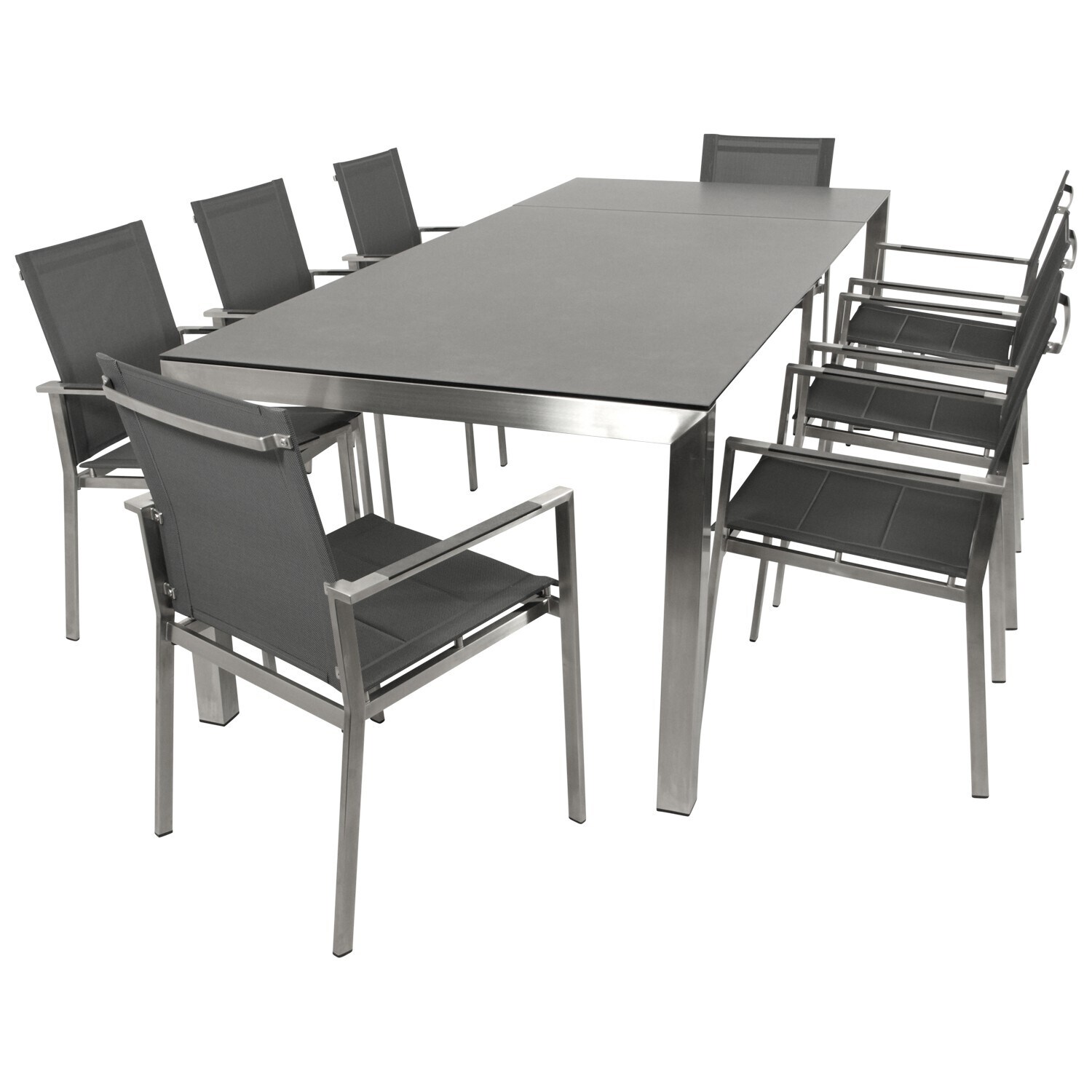 Garnitur SYDNEY 9-teilig, Edelstahl + Glas + Kunstgewebe grau