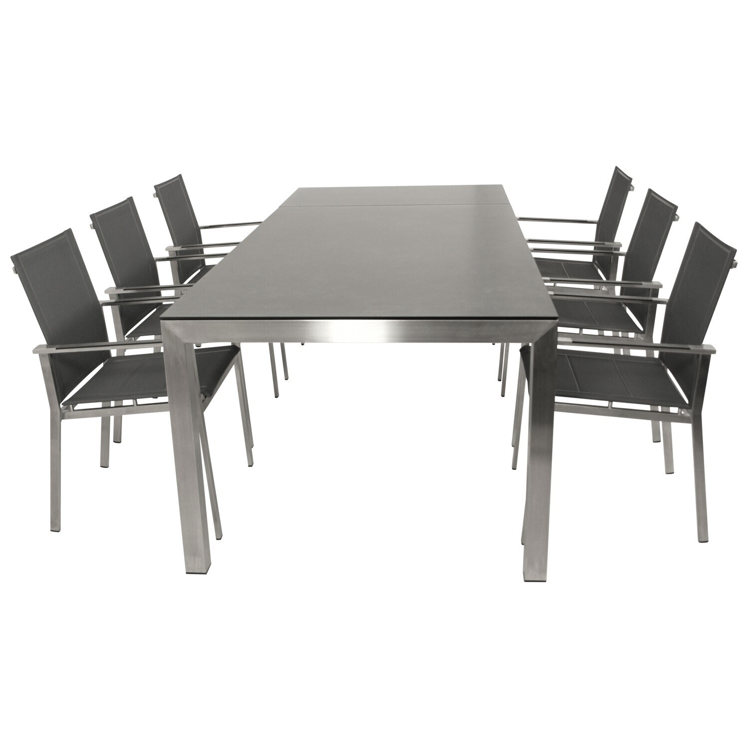 Garnitur SYDNEY 7-teilig, Edelstahl + Glas + Kunstgewebe grau