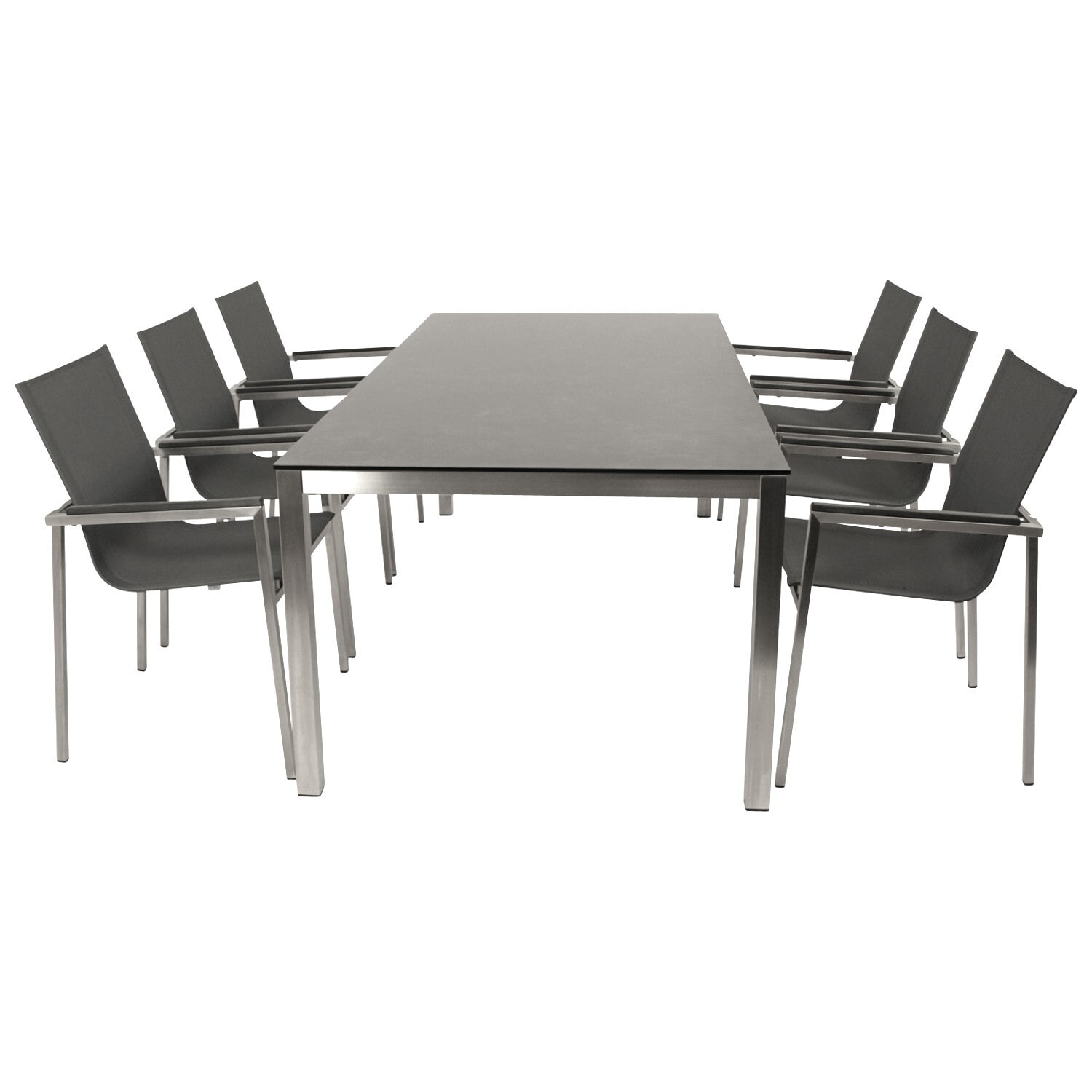 DEGAMO Garnitur MELBOURNE 7-teilig, Edelstahl + Glas + Kunstgewebe grau 