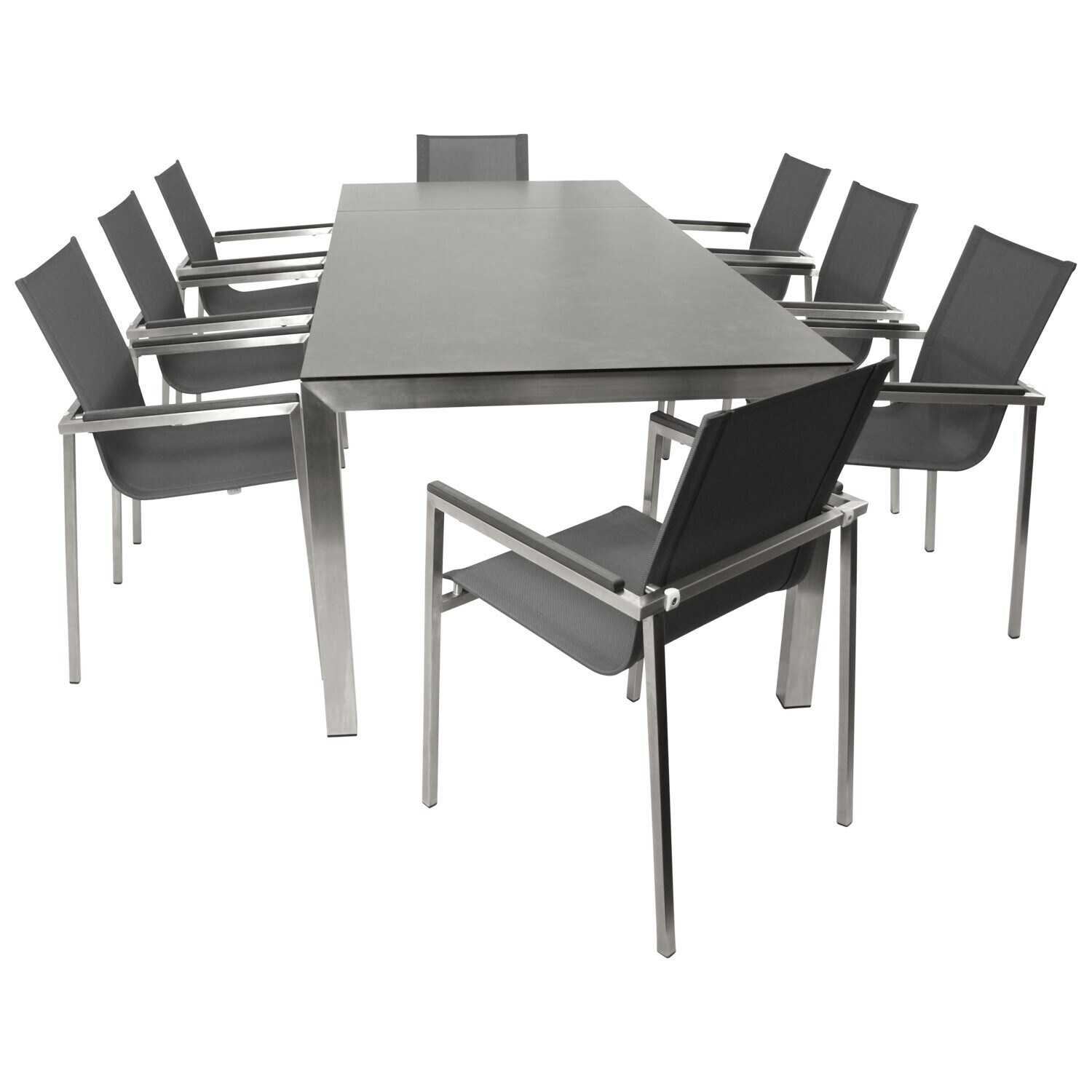 DEGAMO Garnitur MELBOURNE 9-teilig, Edelstahl + Glas + Kunstgewebe grau 