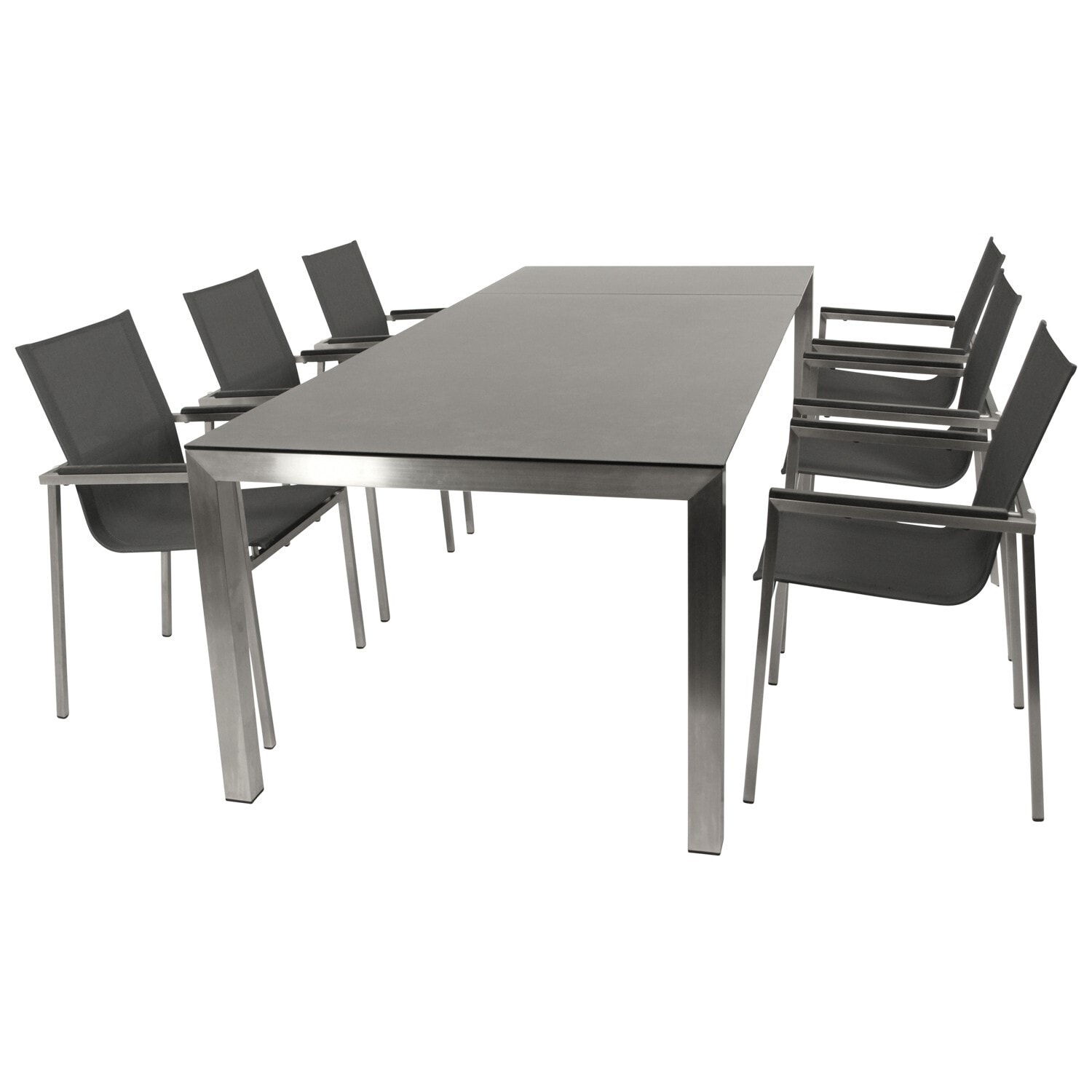 DEGAMO Garnitur MELBOURNE 7-teilig, Edelstahl + Glas + Kunstgewebe grau 