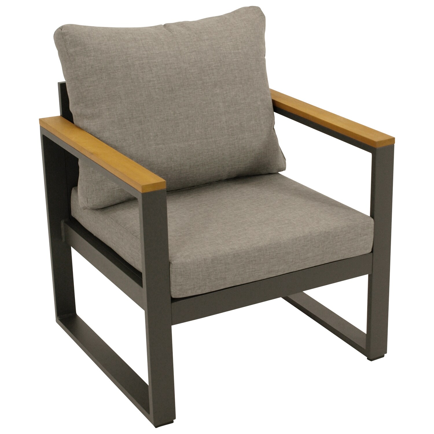 DEGAMO Diningsessel KAMPALA, Alu anthrazit + Akazie, Polster grau, FSC-zertifiziert 