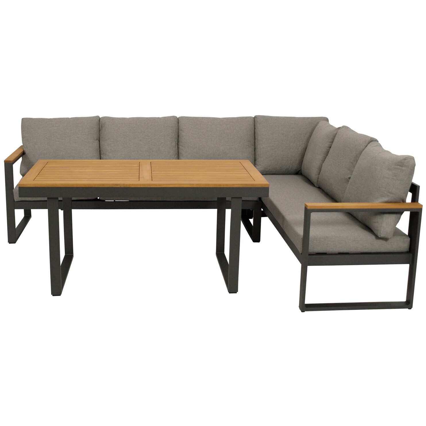 Funktions Eckbank Set  KAMPALA 2-teilig, Aluminium anthrazit + Akazie, Polster grau, FSC-zertifiziert