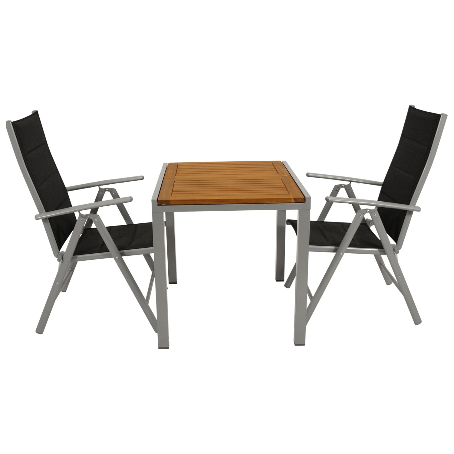 DEGAMO Garnitur VAIL 3-teilig, Alu + Akazie + Kunstgewebe schwarz 