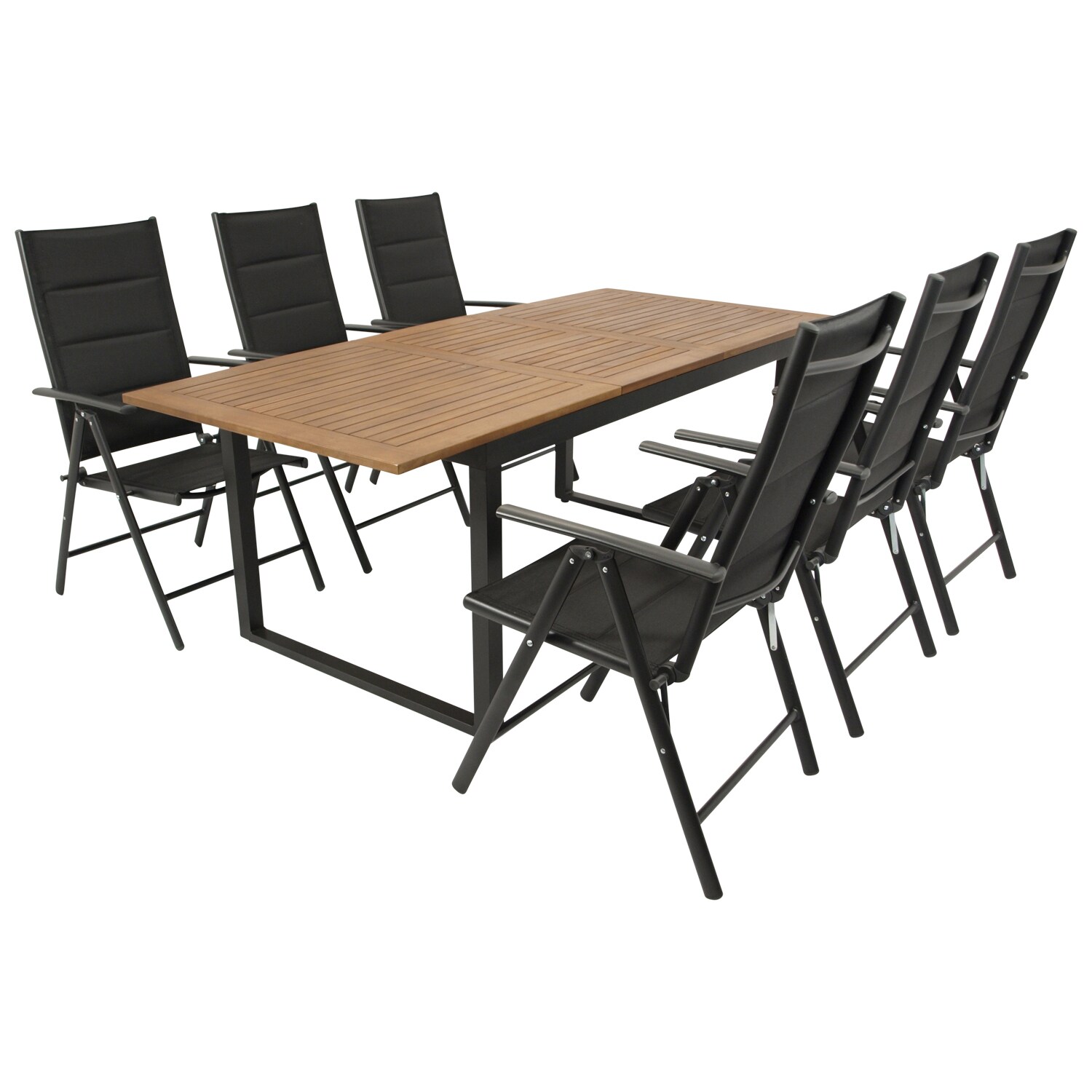 DEGAMO Garnitur RIVELLO 7-teilig, Alu + Akazie + Kunstgewebe schwarz 