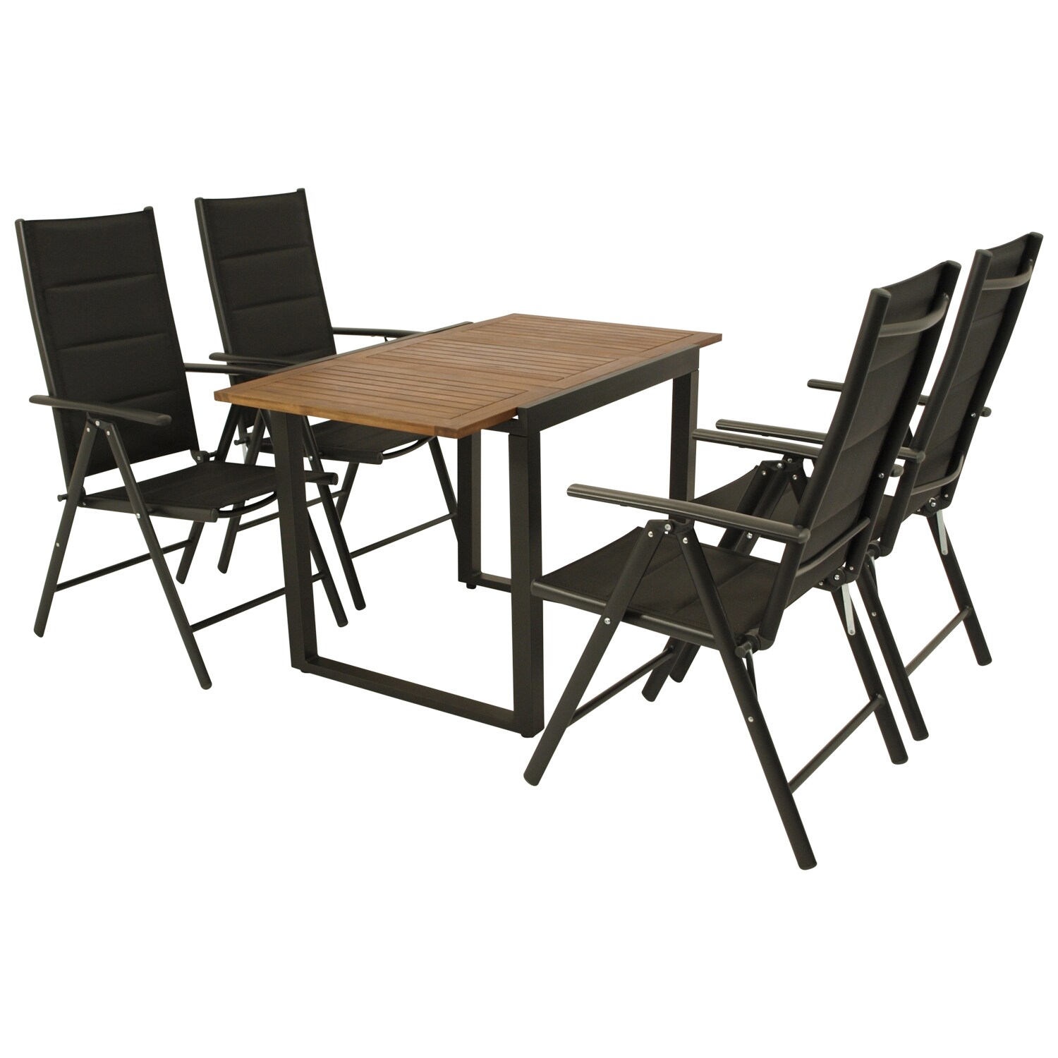 Garnitur RIVELLO 5-teilig, Alu + Akazie + Kunstgewebe schwarz