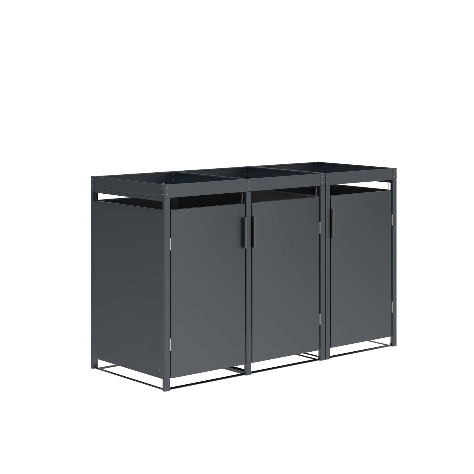 Mülltonnenbox ULM 200x80x124cm mit Pfanzkasten, für 3x Tonnen 120 und 240 Liter, Stahl anthrazit