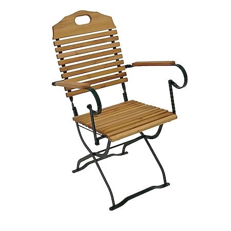 DEGAMO Kurgarten - Garnitur BAD TÖLZ 5-teilig (2x Stuhl, 2x Armlehnensessel, 1x Tisch 100cm rund), Flachstahl grün + Robinie, klappbar 