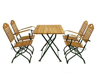 DEGAMO Kurgarten - Garnitur BAD TÖLZ 5-teilig (2x Stuhl, 2x Armlehnensessel, 1x Tisch 70x110cm), Flachstahl grün + Robinie, klappbar 