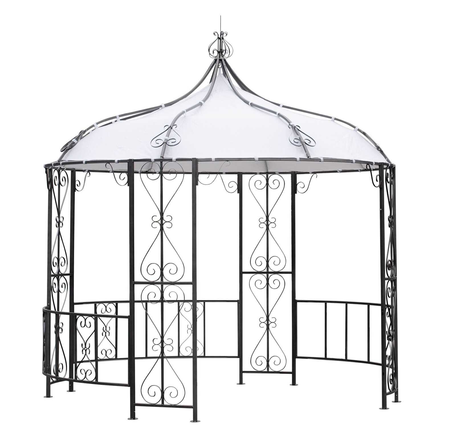 DEGAMO Pavillon BURMA 300cm rund, Stahl grau, Plane PVC-beschichtet weiss
