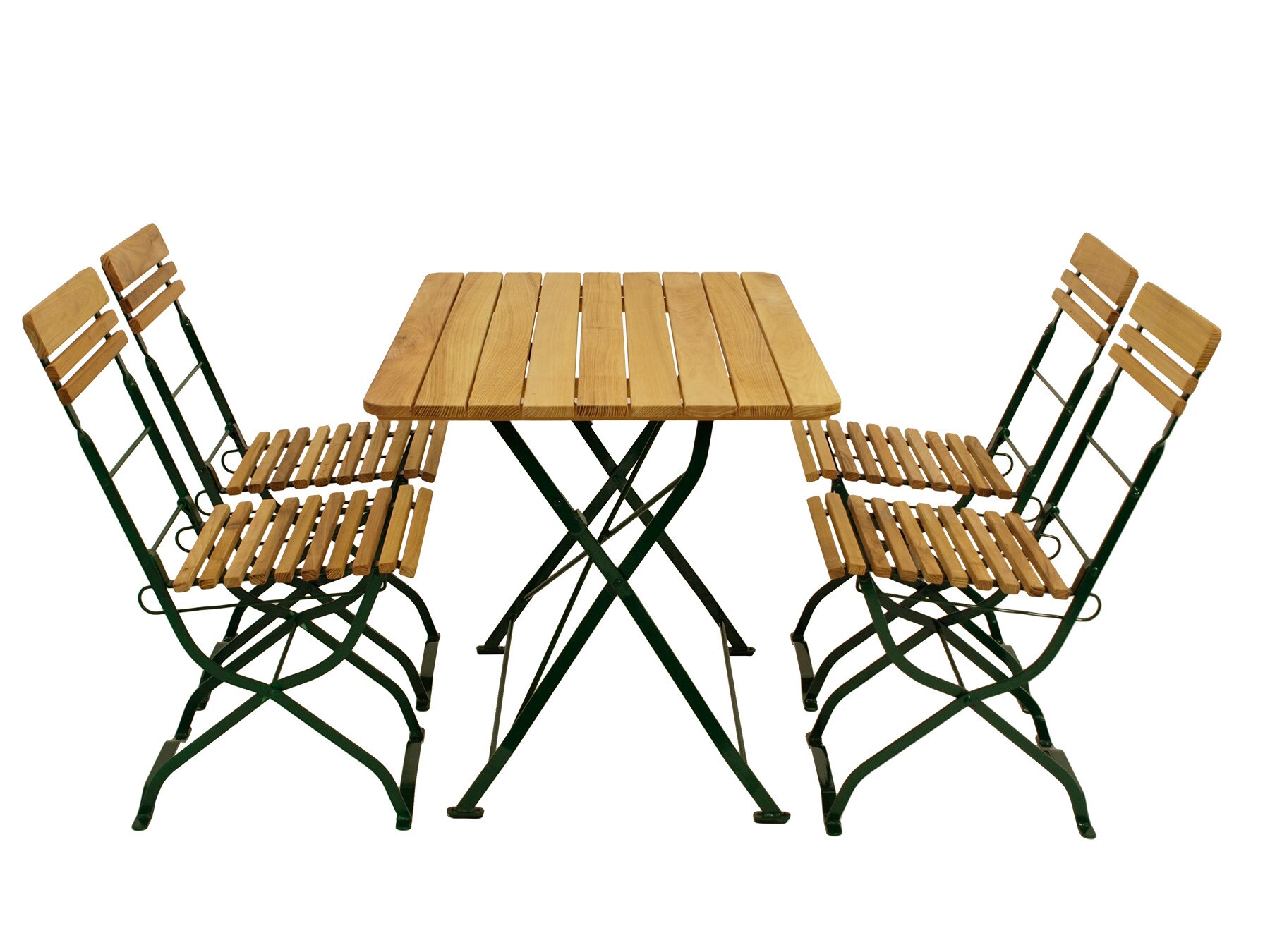 DEGAMO Biergarten - Garnitur M&Uuml;NCHEN 5-teilig (4x Stuhl, 1x Tisch 70x110cm), Flachstahl gr&uuml;n + Robinie 