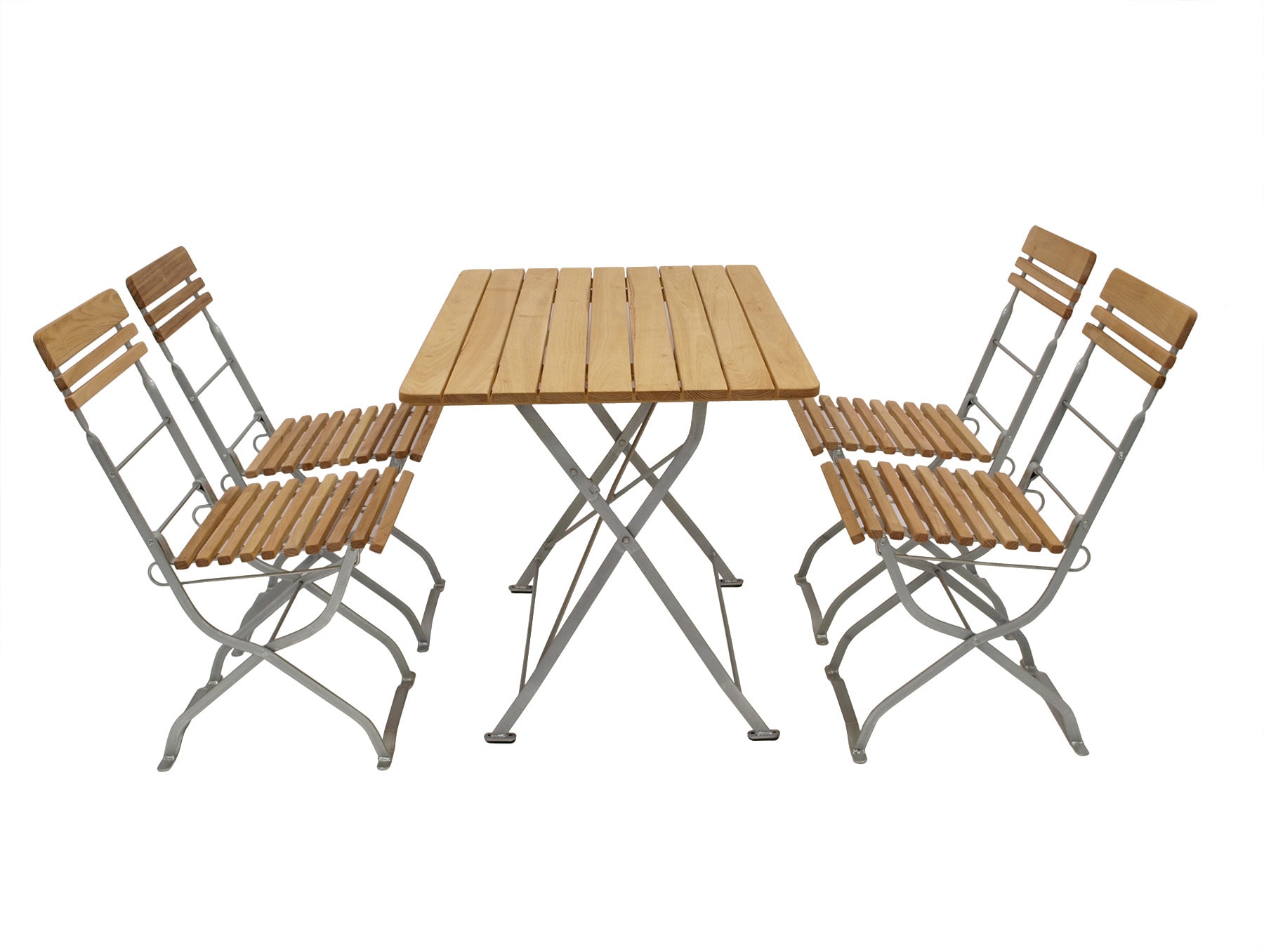 DEGAMO Biergarten - Garnitur M&Uuml;NCHEN 5-teilig (4x Stuhl, 1x Tisch 70x110cm), Flachstahl verzinkt + Robinie 