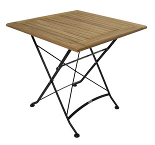 DEGAMO Klapptisch JAKARTA 75x75cm, Flachstahl schwarz + Teakholz 