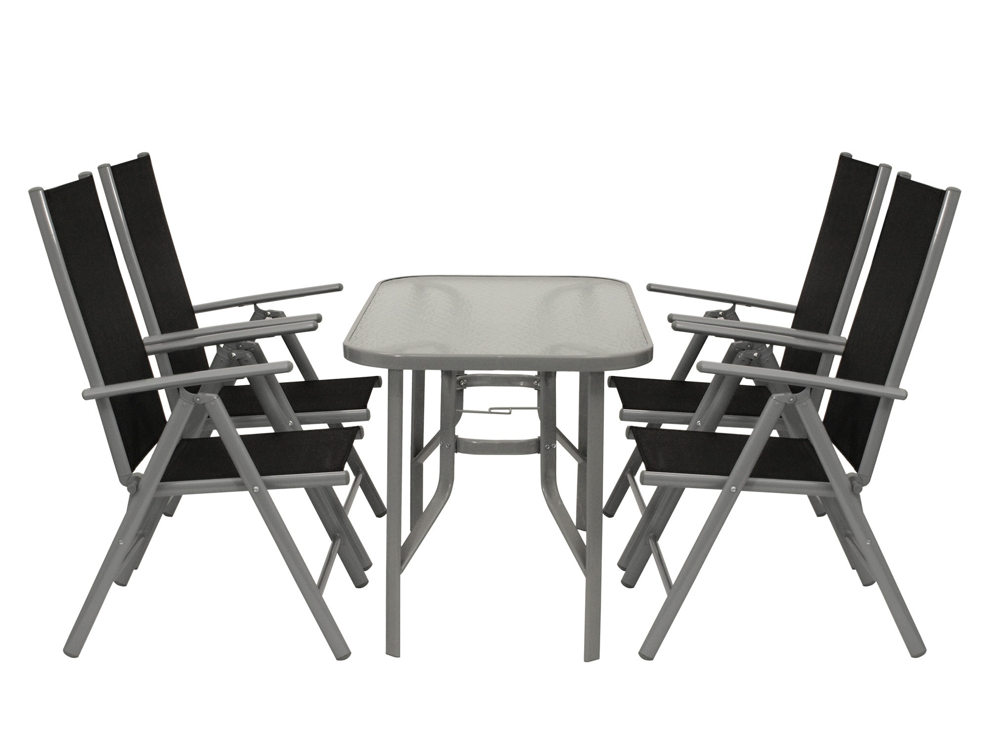 DEGAMO Gartengarnitur RAVENNA 5-teilig, Klappsessel + Glastisch 70x120cm 