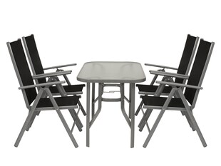 DEGAMO Gartengarnitur RAVENNA 5-teilig, Klappsessel + Glastisch 70x120cm 